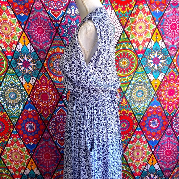 🌟SOLD🌟 Seed Heritage Blue & White Print Wrap Maxi Dress Sz 10 - Picture 3 of 11